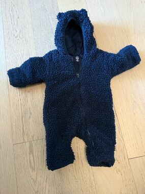 wonder nation Navy Sherpa Hooded Baby One-Piece Footie